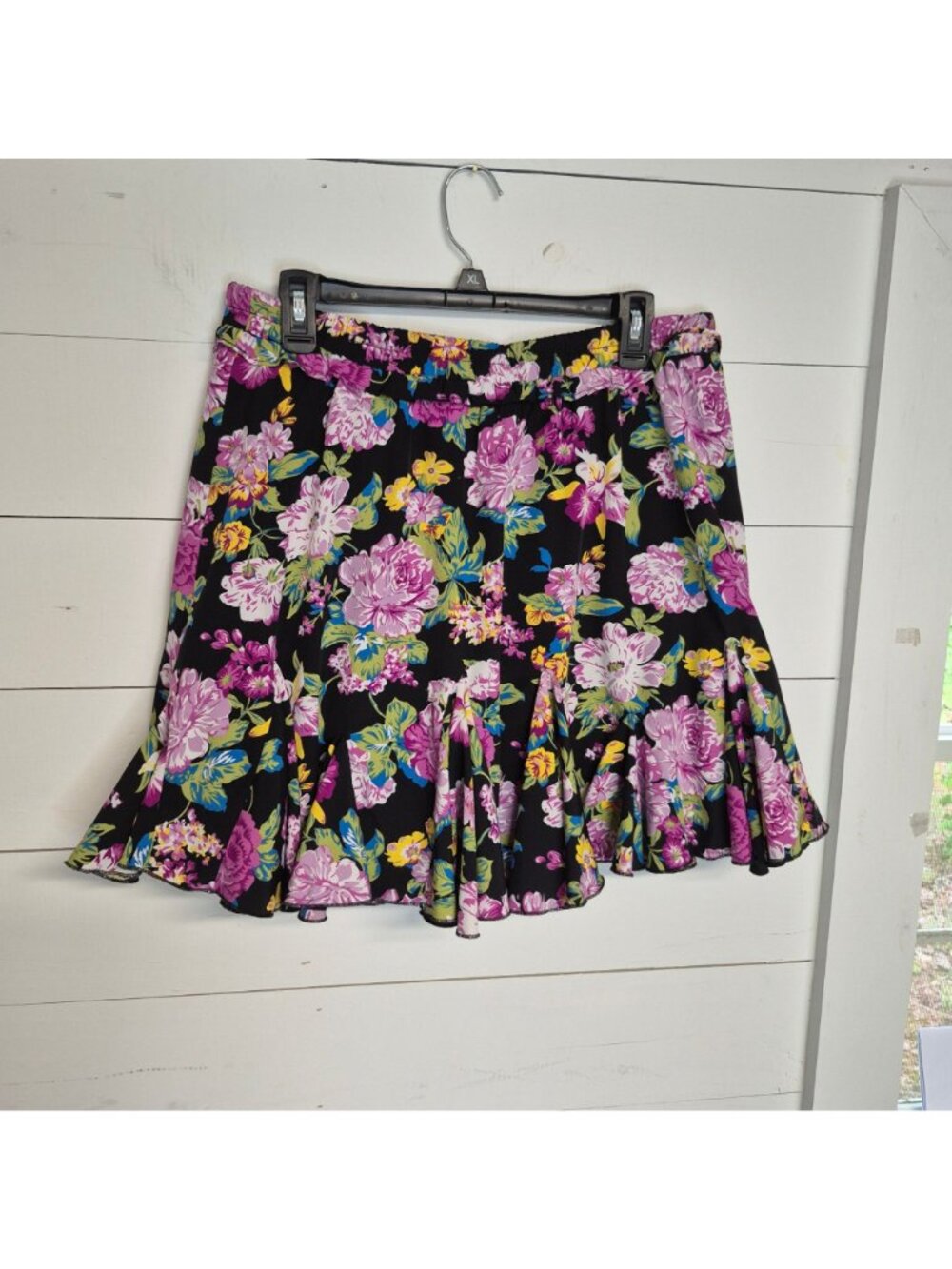 Jodiel Women's Floral Black & Purple Skort With Pleated Hem & Drawstring Waist - Picture 4 of 6